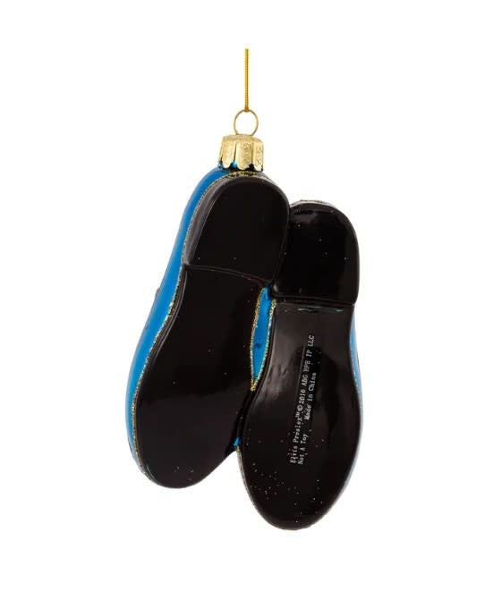 Elvis Blue Suede Shoes Glass Ornament