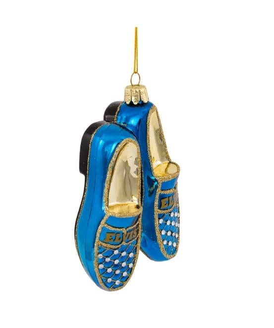 Elvis Blue Suede Shoes Glass Ornament