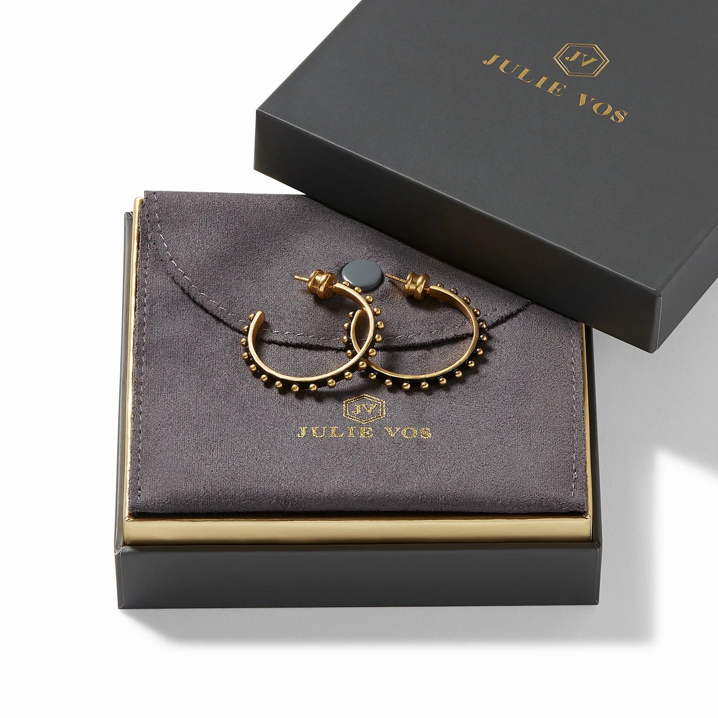 SoHo Studded Gold Hoop Earrings | Gold Medium