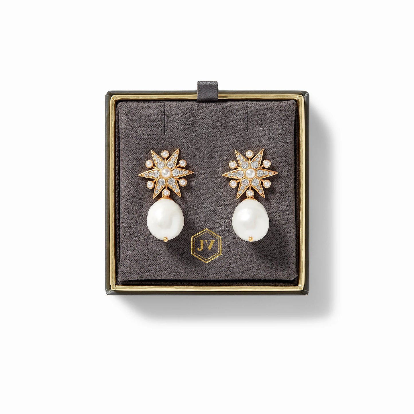 Celeste Starburst Gold Drop Earrings | Pearl
