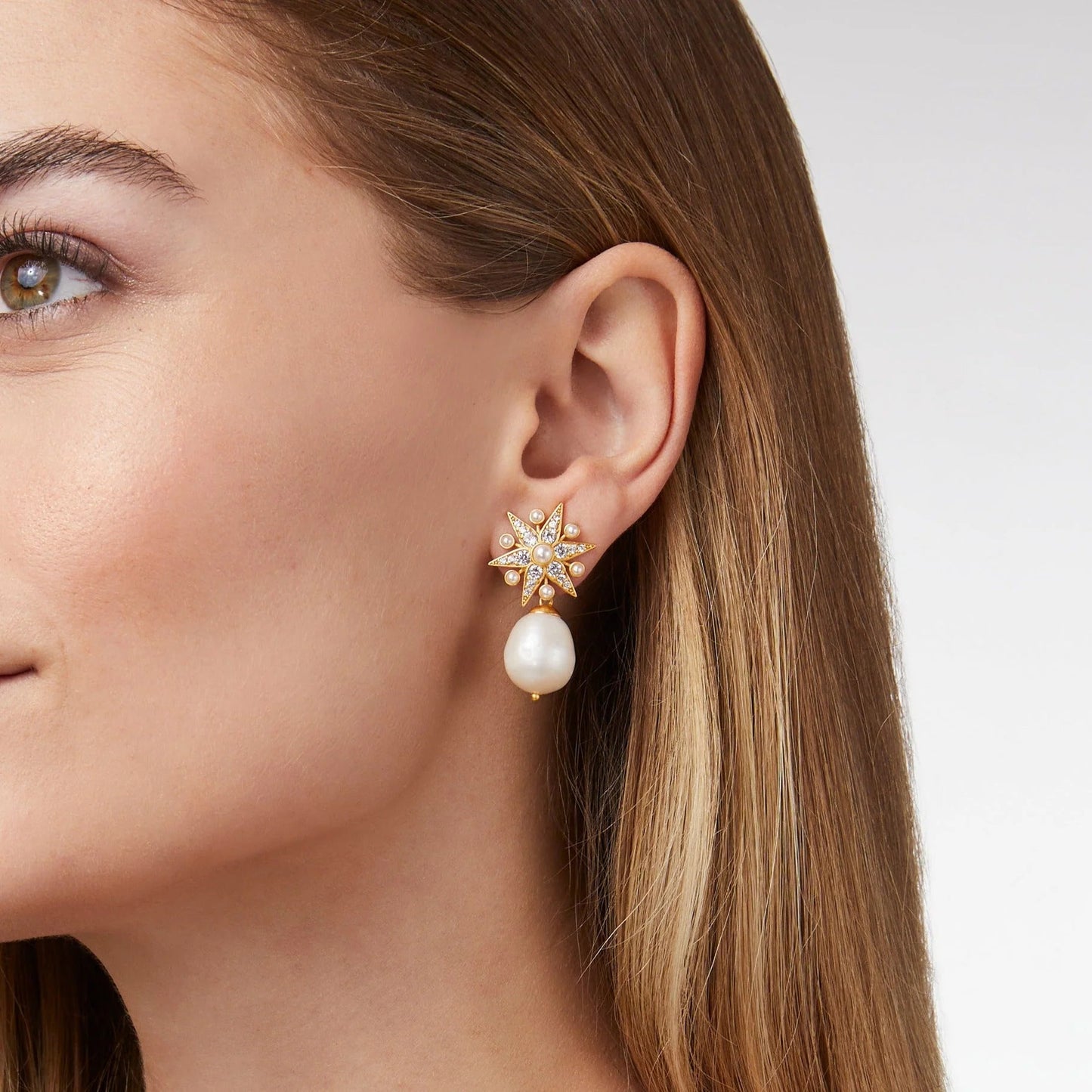 Celeste Starburst Gold Drop Earrings | Pearl