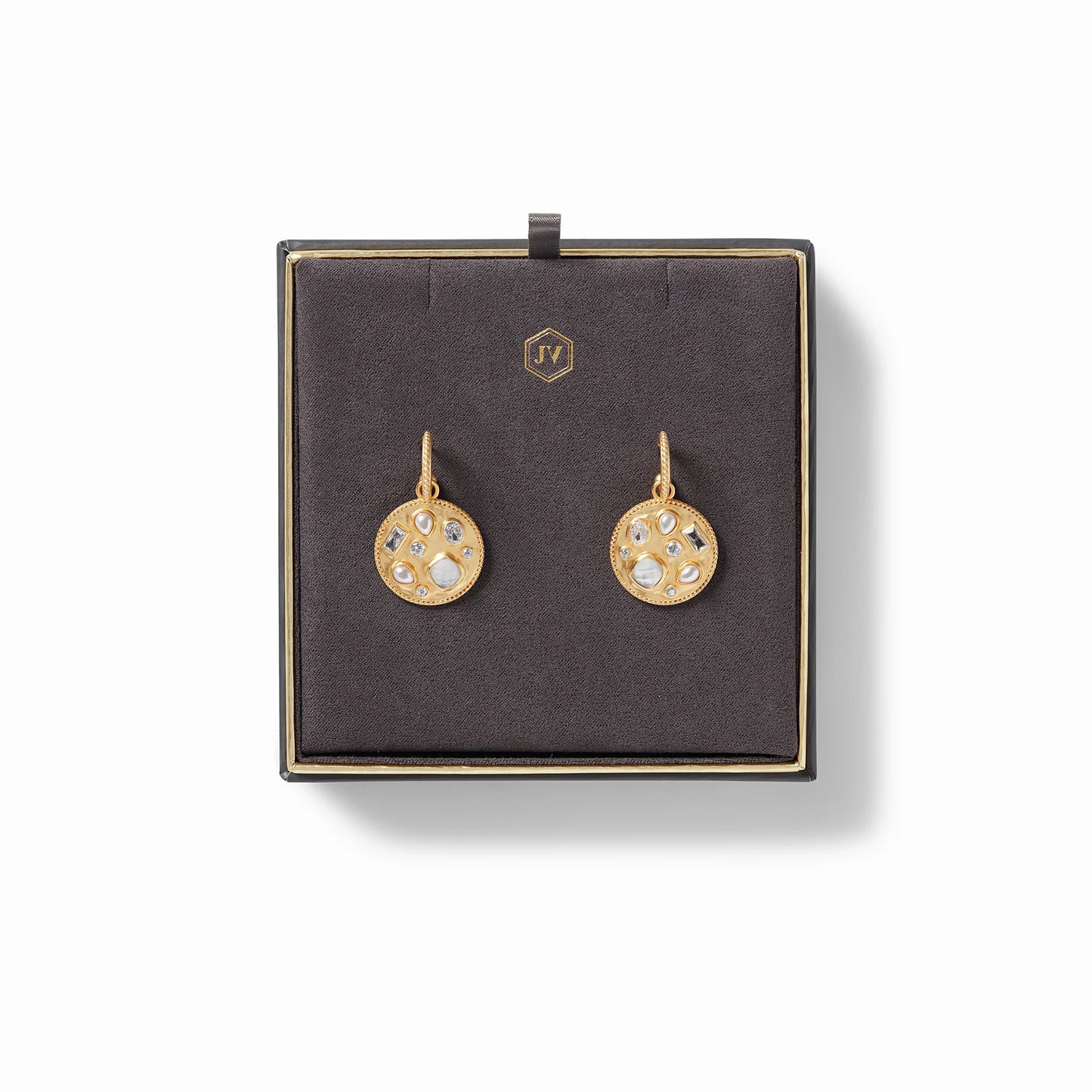 Antonia Mosaic Gold Hoop + Charm Earrings | Iridescent Bahamian Blue