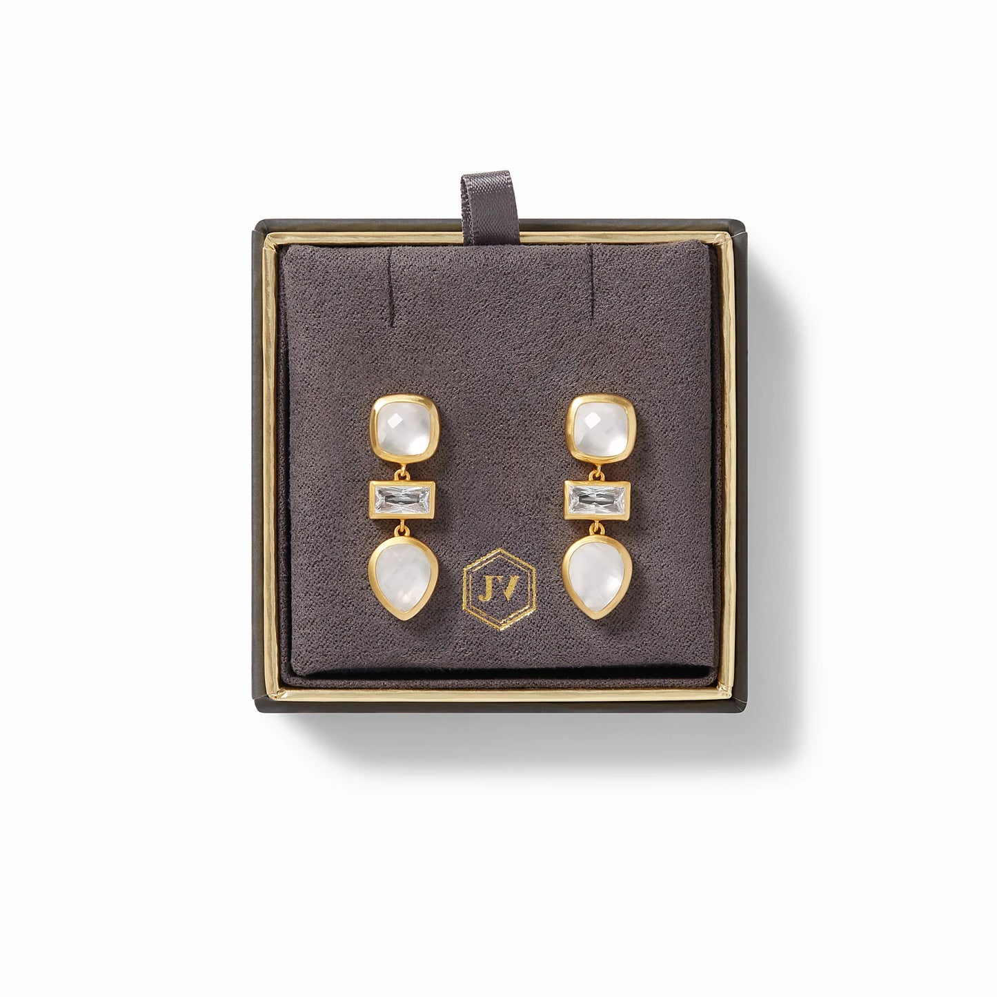 Antonia Tier Gold Earrings | Iridescent Clear Crystal