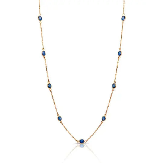 Blue Sapphire Oval Station Necklace | 18k 6.36c 18in