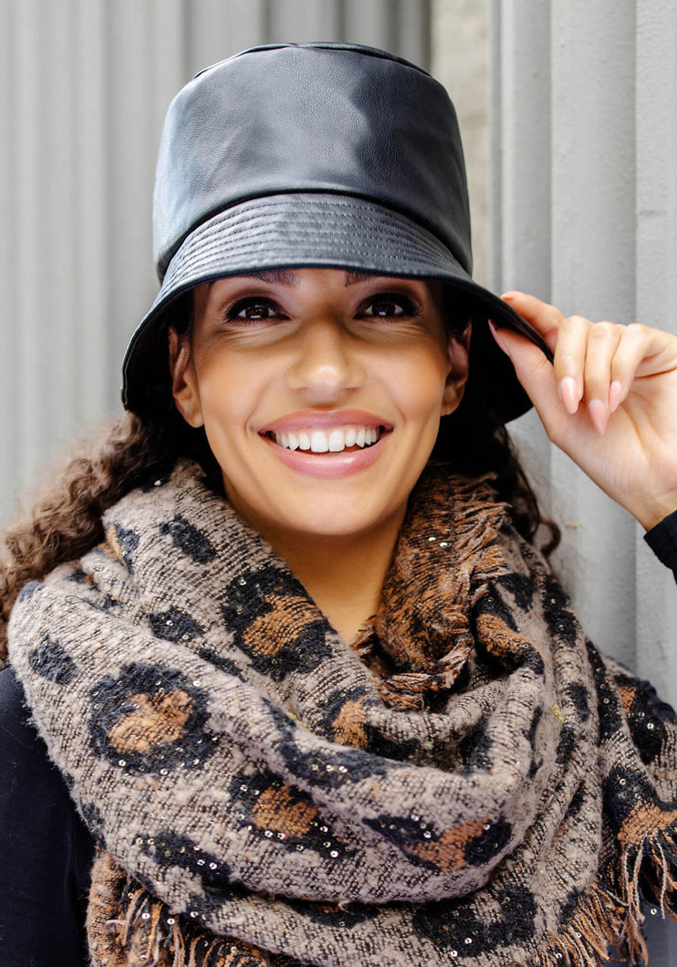 Faux Leather Bucket Hat | Black