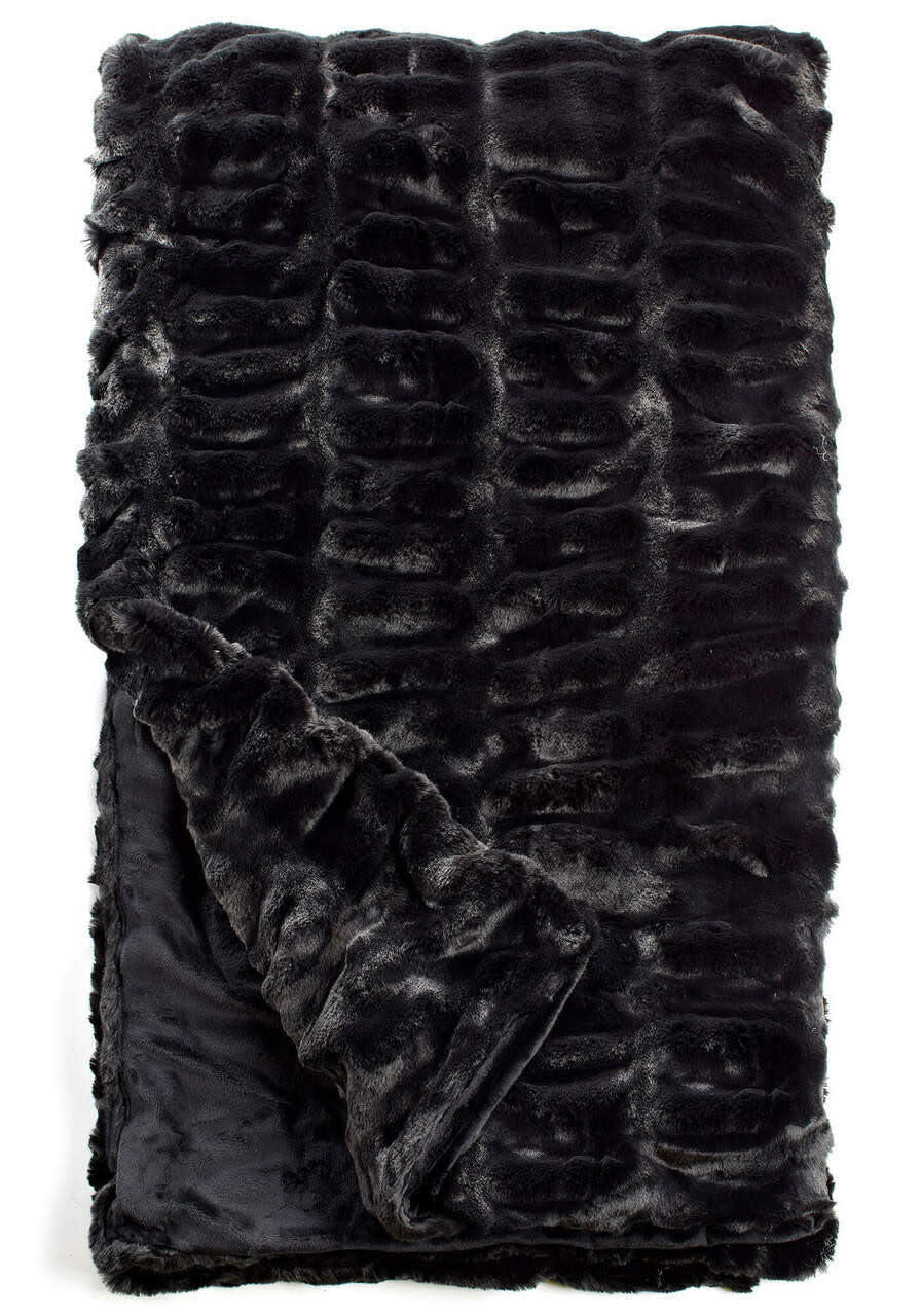 Couture Collection Mink Faux Fur Throw Blanket | 60in Onyx