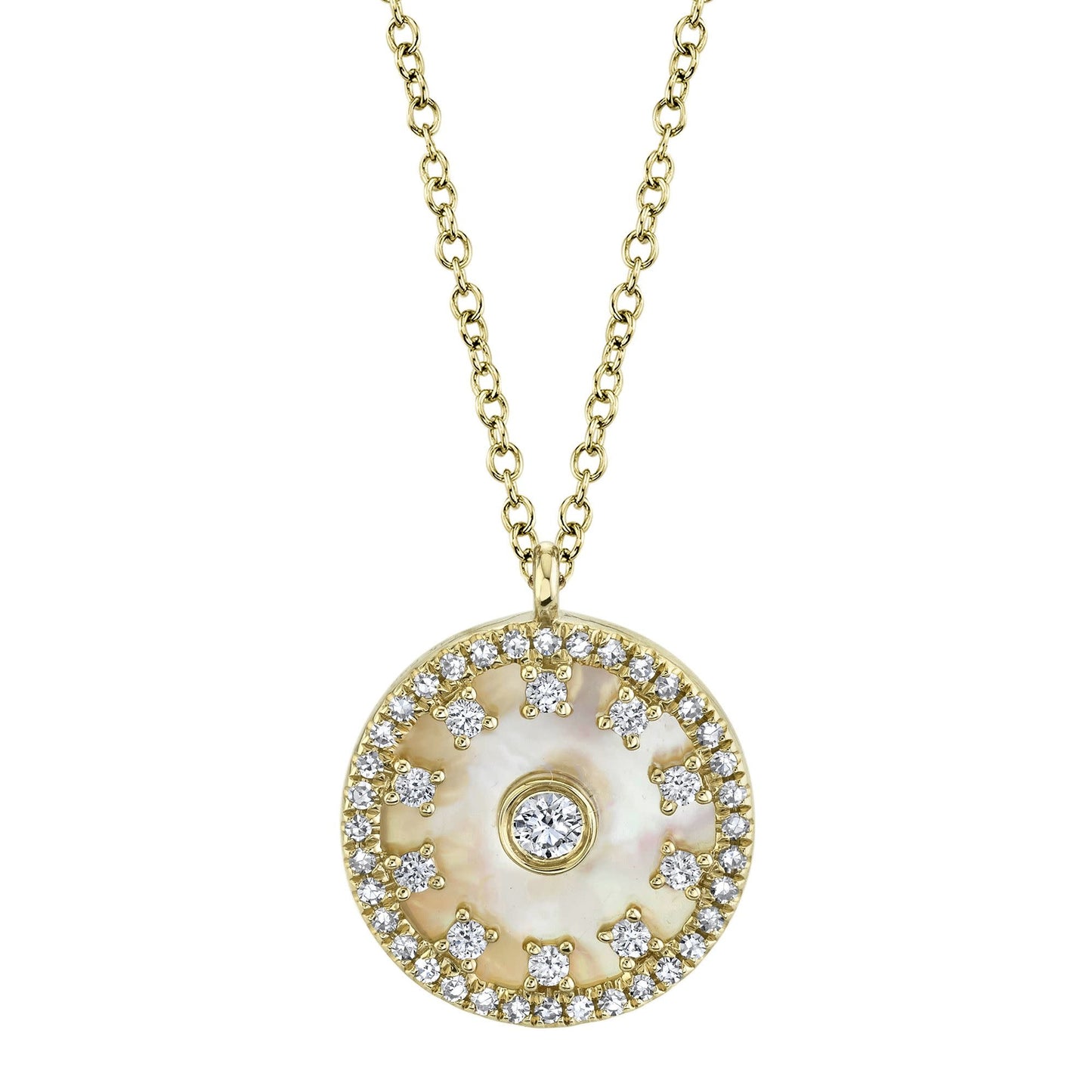 0.25Ct Diamond & 1.73Ct MOP 14K YG Circle Necklace
