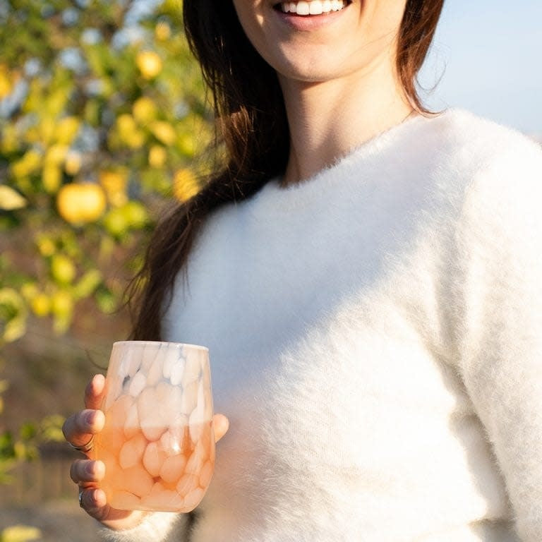 Hand Blown Fritsy Stemless Wine Glass