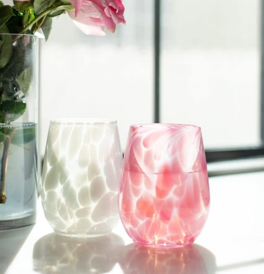 Hand Blown Fritsy Stemless Wine Glass