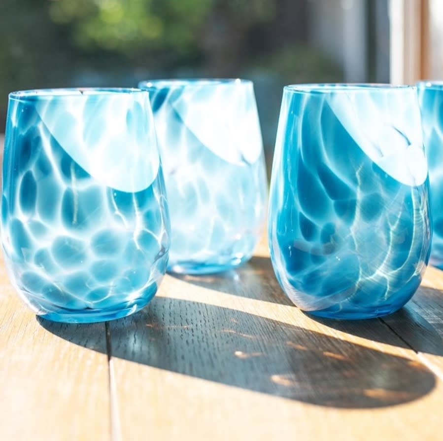 Hand Blown Fritsy Stemless Wine Glass
