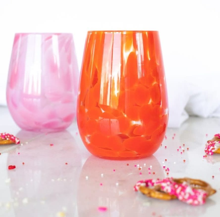 Hand Blown Fritsy Stemless Wine Glass