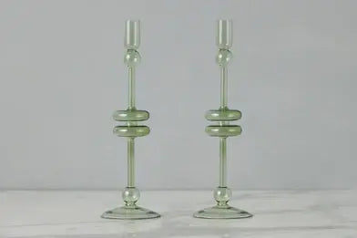 Sage Glass Candlestick Pair | 12in