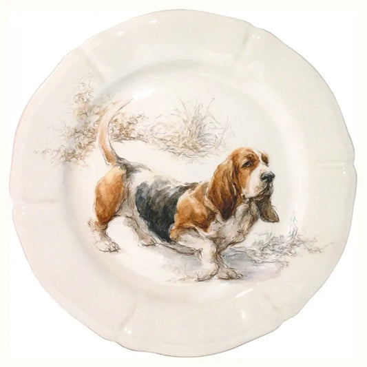 Gien Sologne Game Dogs Dessert Plate | 9.25in Basset