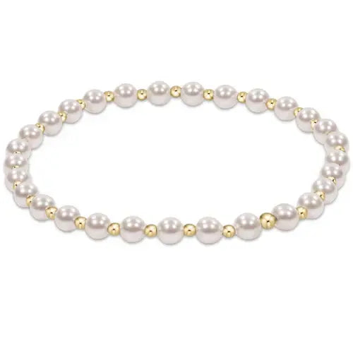 eNewton Extends Classic Grateful Pattern Pearl + Gold Bead Bracelet | 4mm