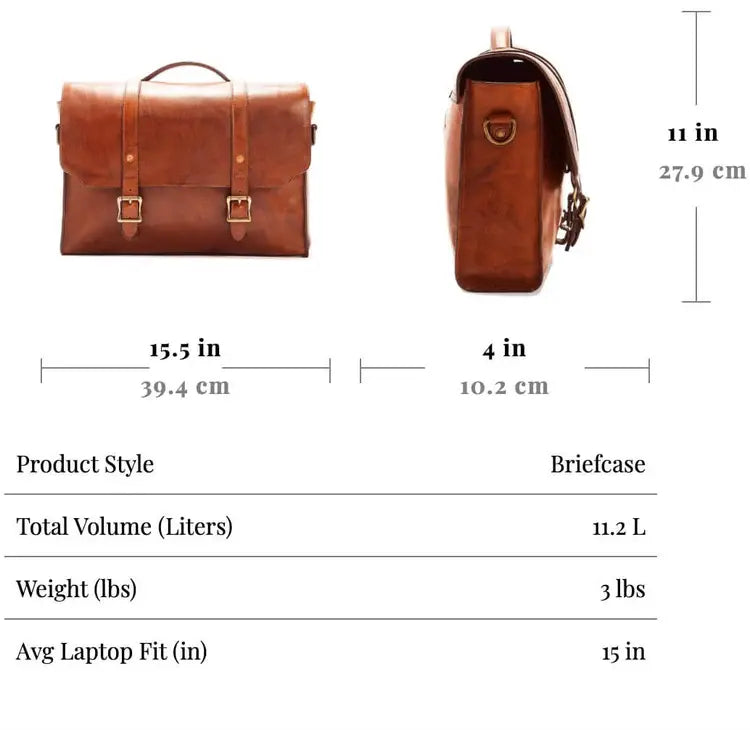 Heritage Leather Buckle Briefcase | 15.5x11x4in
