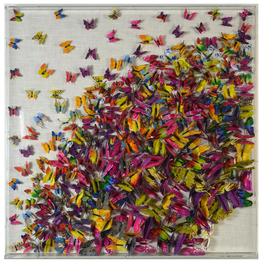 Paper Butterfly Framed Shadowbox Art | Multi-Color Acrylic 39.6in Square