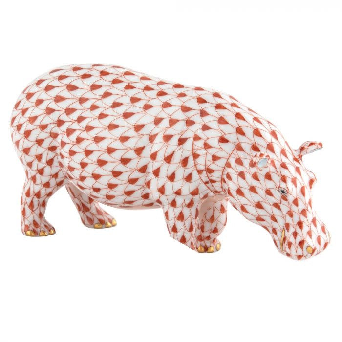 Herend Medium Hippopotamus | 5.25in Rust