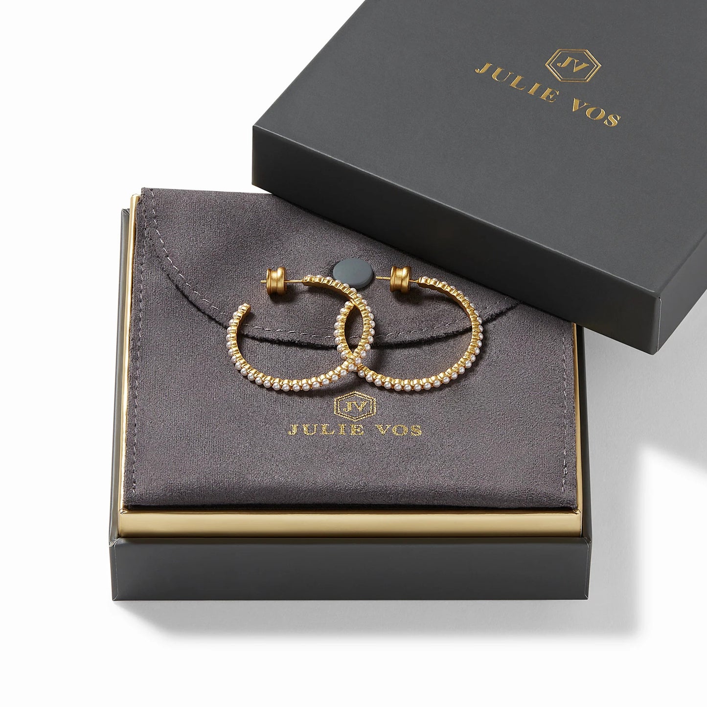 Juliet Gold Hoop Earrings | Pearl Large 1.75in