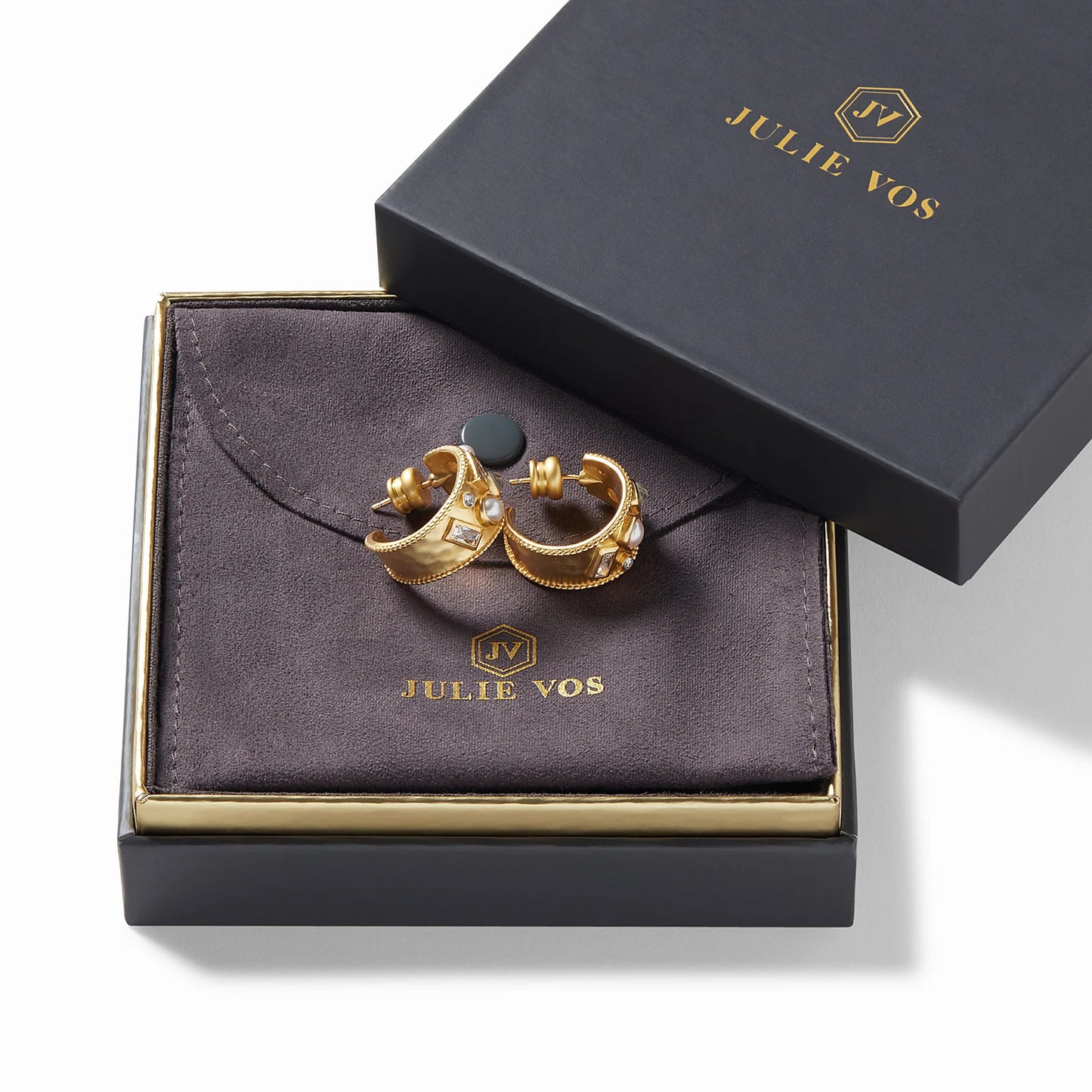 Antonia Mosaic Gold Hoop Earrings | Iridescent Bahamian Blue 1in