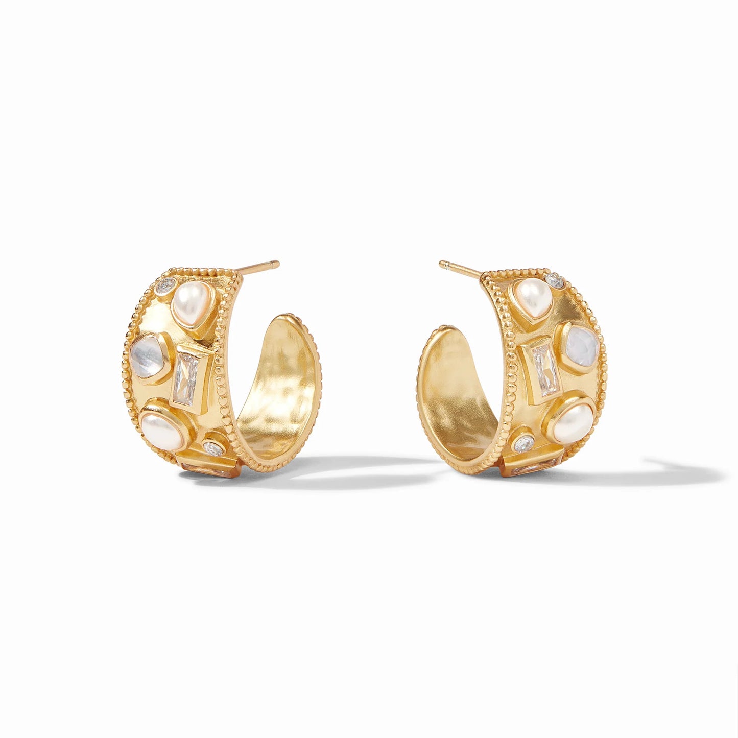 Antonia Mosaic Gold Hoop Earrings | Iridescent Clear Crystal, 1in