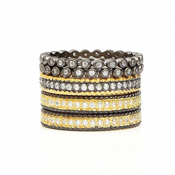 Signature Classic 14k Matte Gold & Rhodium Finish Stack Ring, S/5