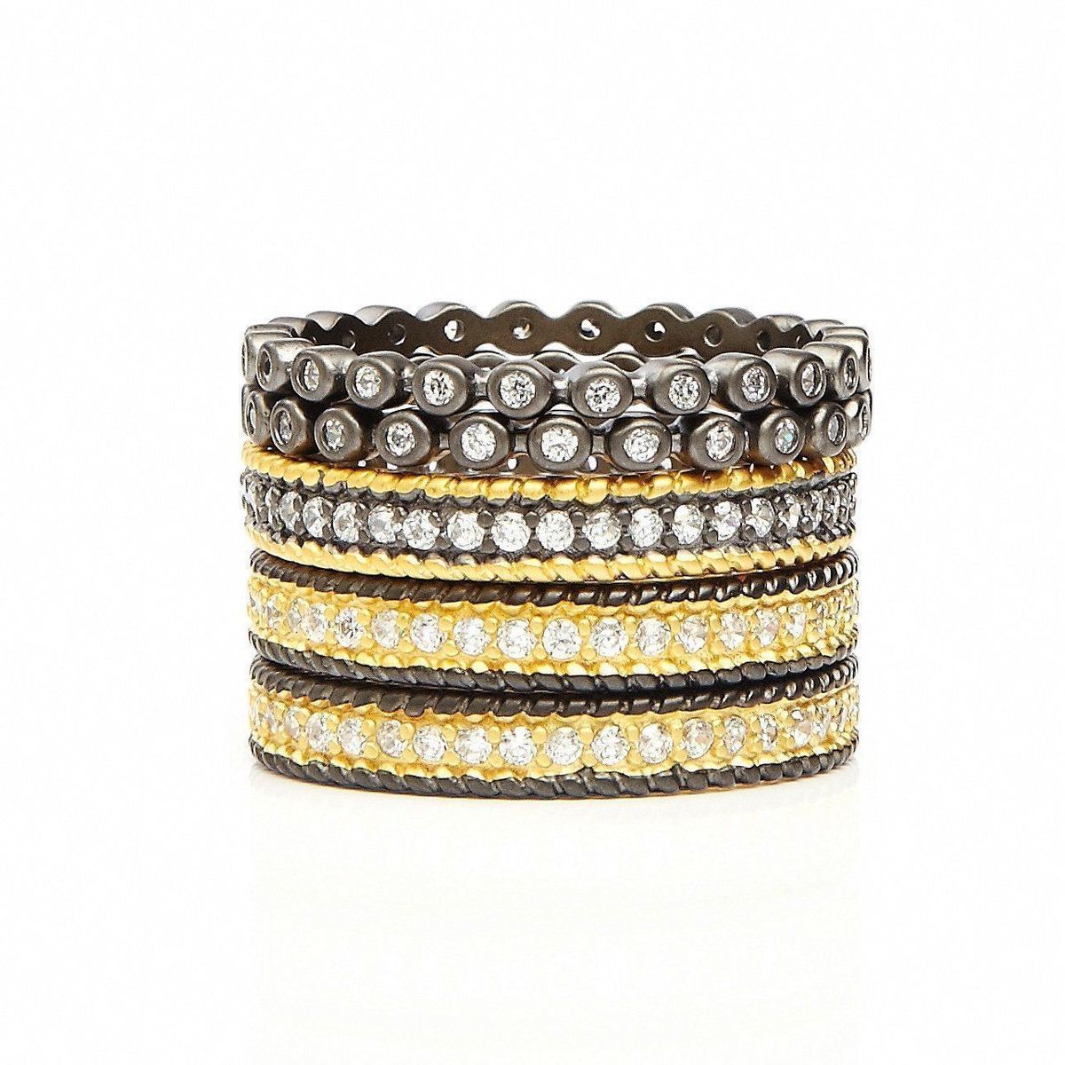 Signature Classic 14k Matte Gold & Rhodium Finish Stack Ring, S/5