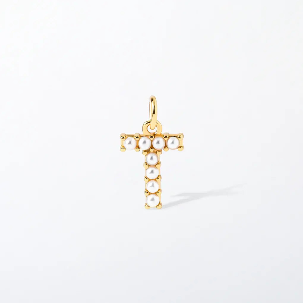 Pearl Initial Charm Pendant | T