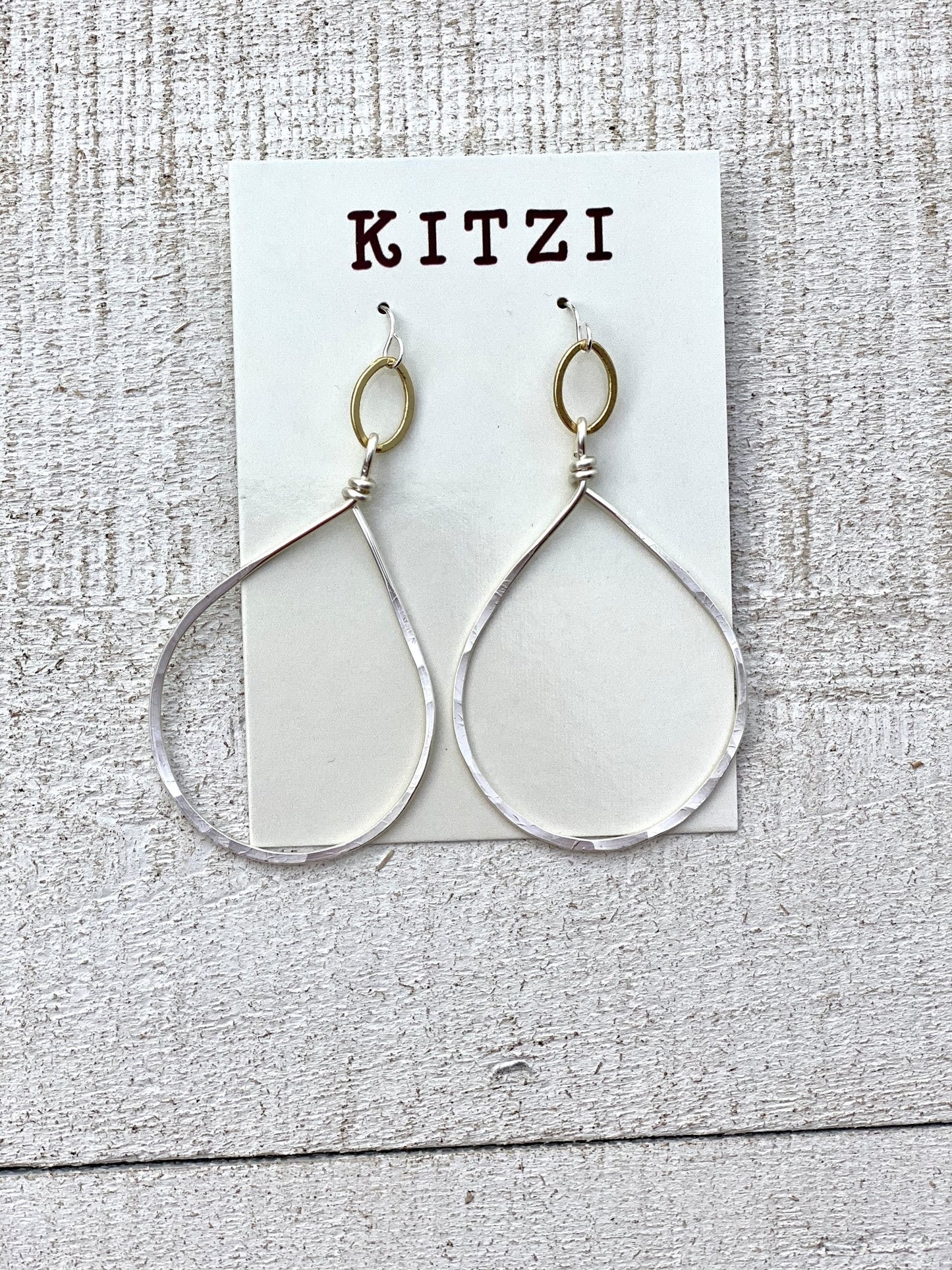 Kitzi Silver Teardrop Twist Gold Loop Earrings