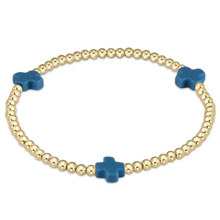 eGirl Signature Cross Gold Pattern  Bead Bracelet | Cobalt 3mm