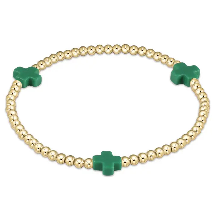 eGirl Signature Cross Gold Pattern Bead Bracelet | Emerald 3mm