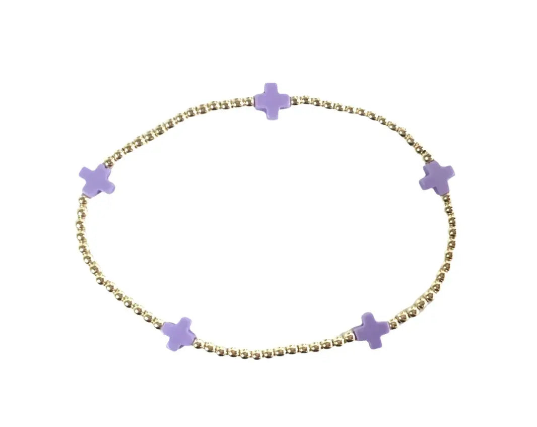 eGirl Signature Cross Small Gold Pattern Bead Bracelet | Purple 2mm