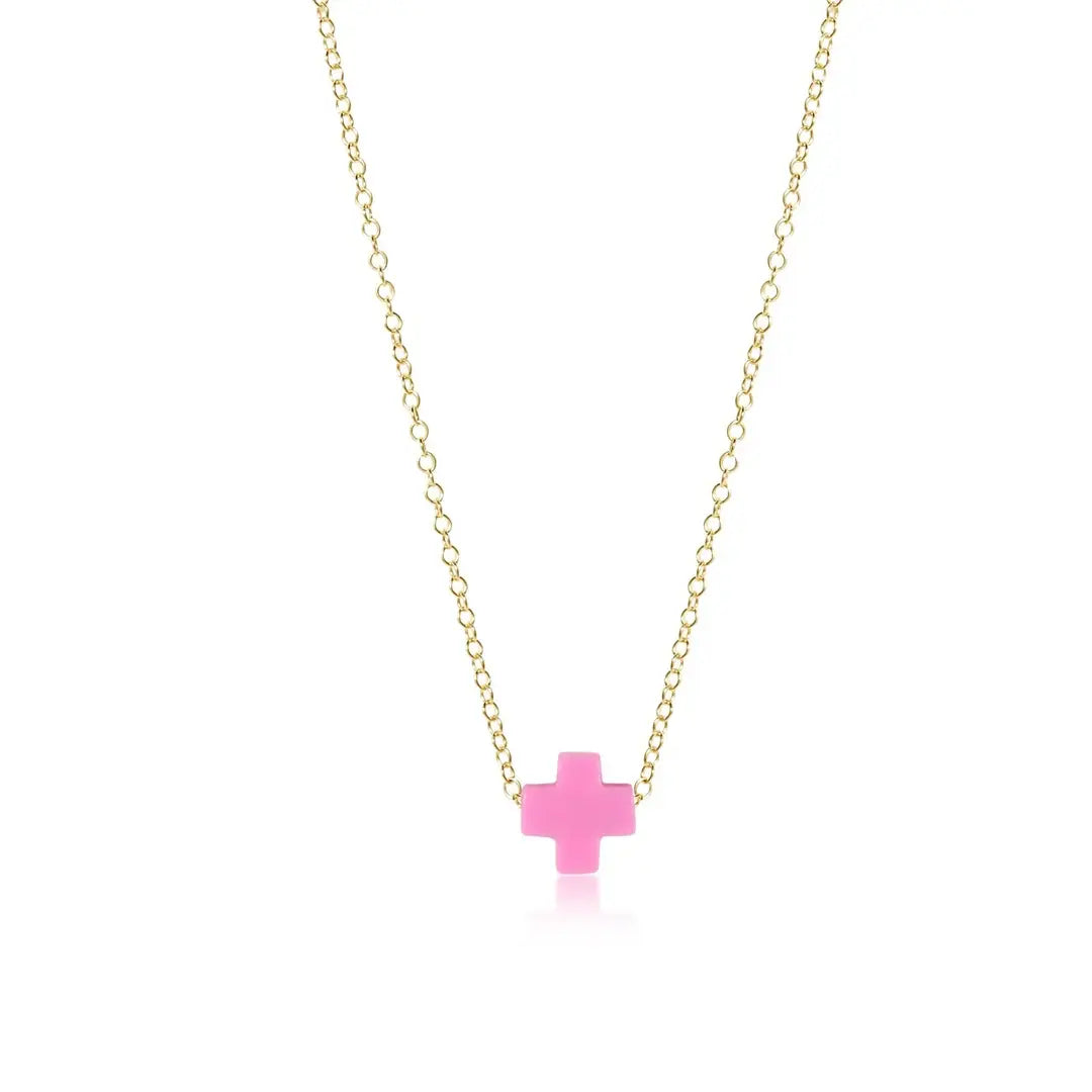 eGirl Small Signature Cross Gold Necklace | 14in Pink