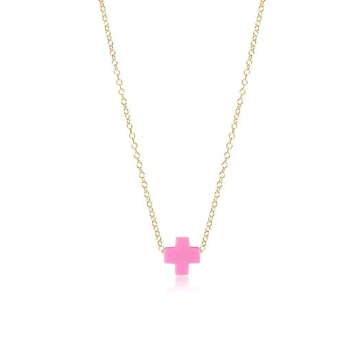 Signature Cross Gold Necklace | 16in Bright Pink
