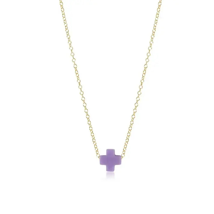 eGirl Small Signature Cross Gold Necklace | 14in Purple
