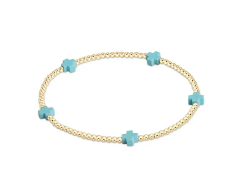 eGirl Signature Cross Small Gold Pattern Bead Bracelet | Turquoise 2mm