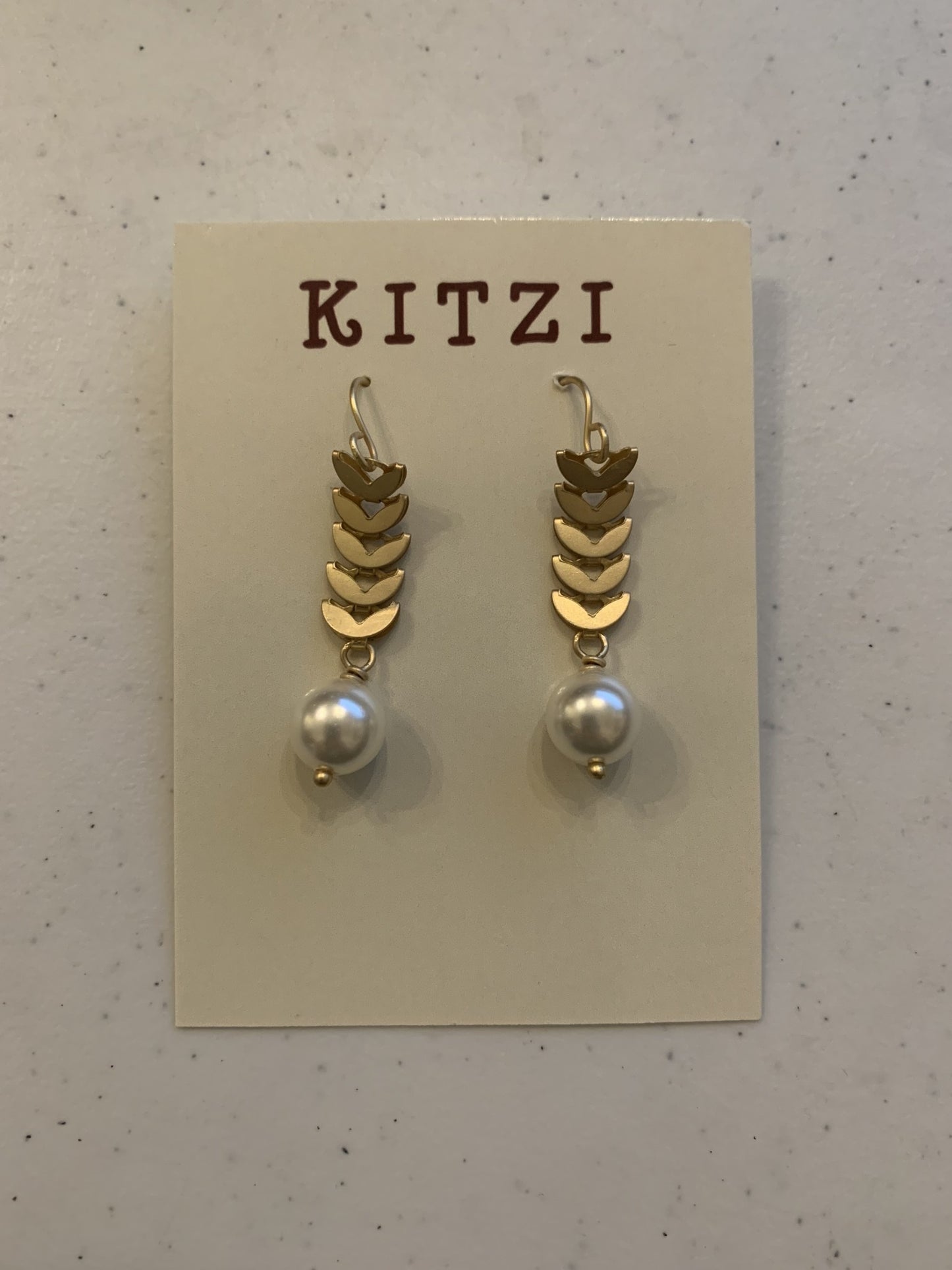 Kitzi Herring Bone with Pearl Drop Earrings
