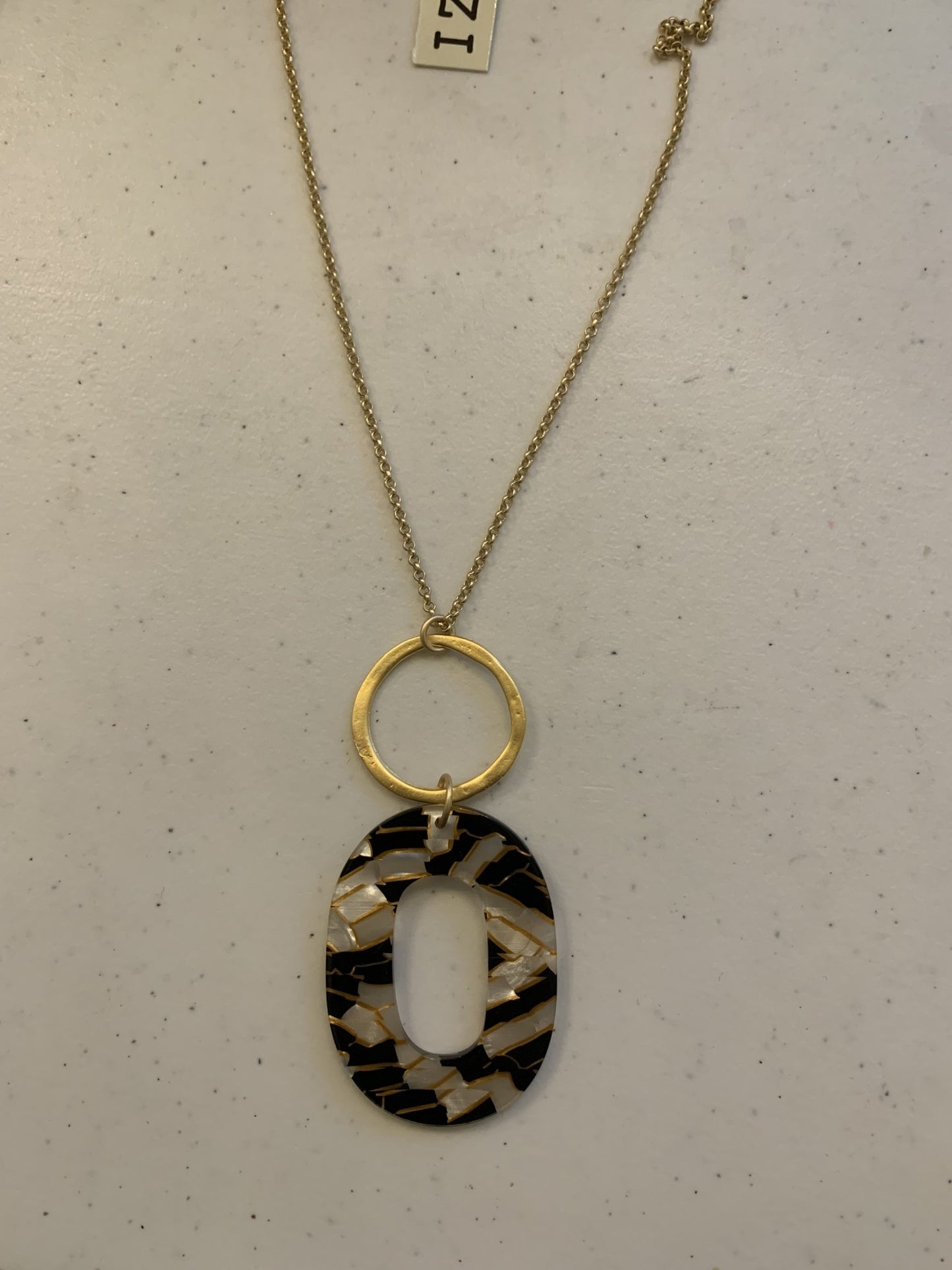 Kitzi Black & White Gold Crackle Open Circle Necklace
