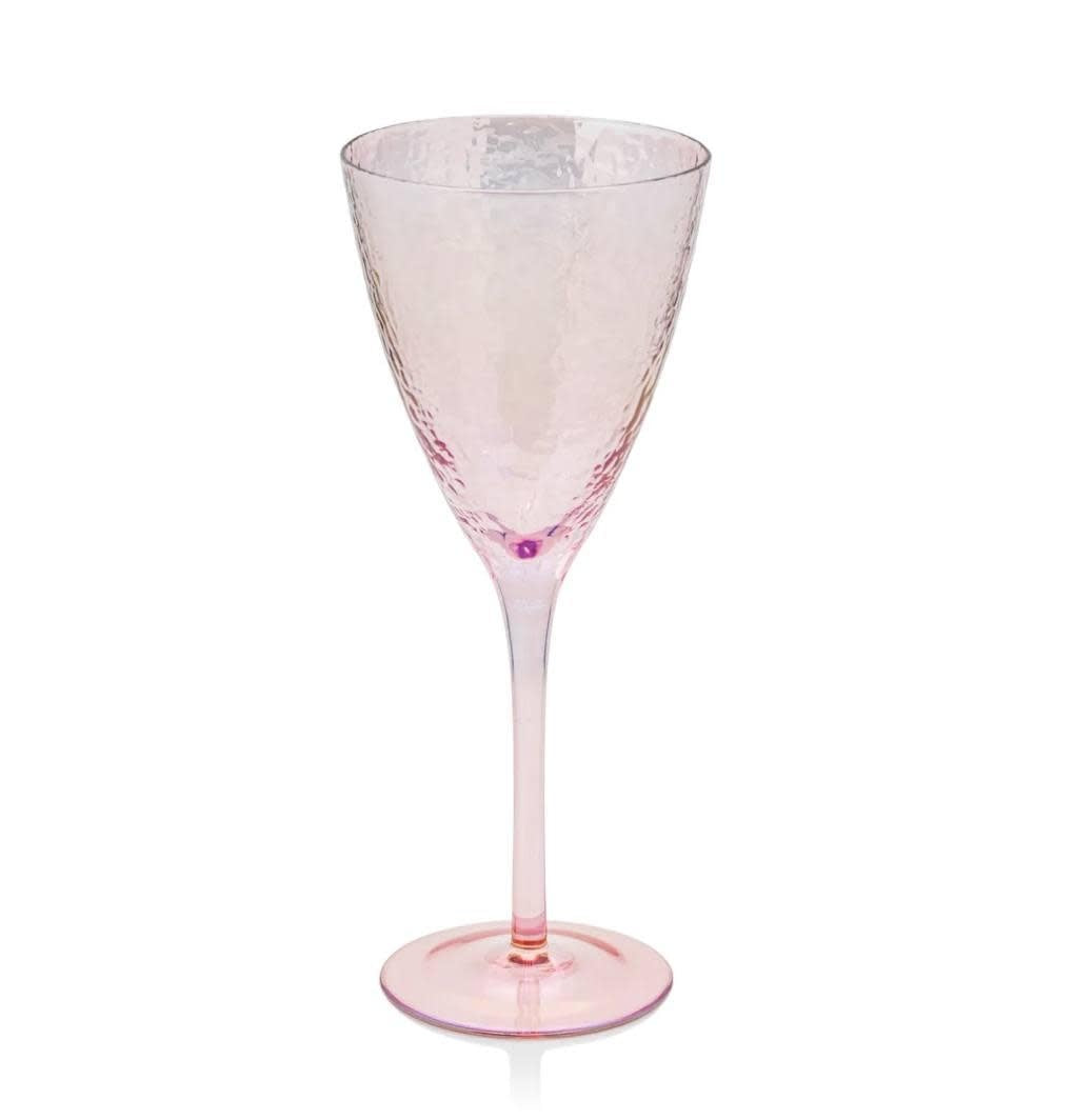 Hammered Stemmed Wine Glass | Pink Luster 15oz