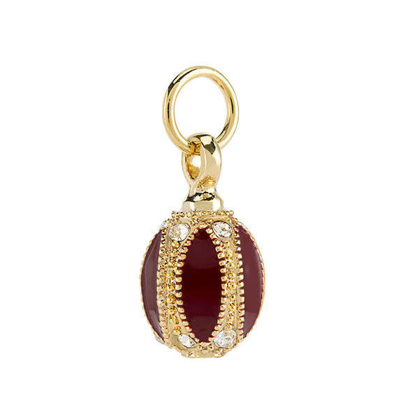 Burgundy Red Enamel + Crystal Egg Ornament Charm Pendant