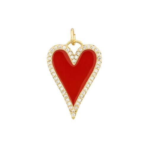 Red Enamel + Crystal Heart Charm Pendant