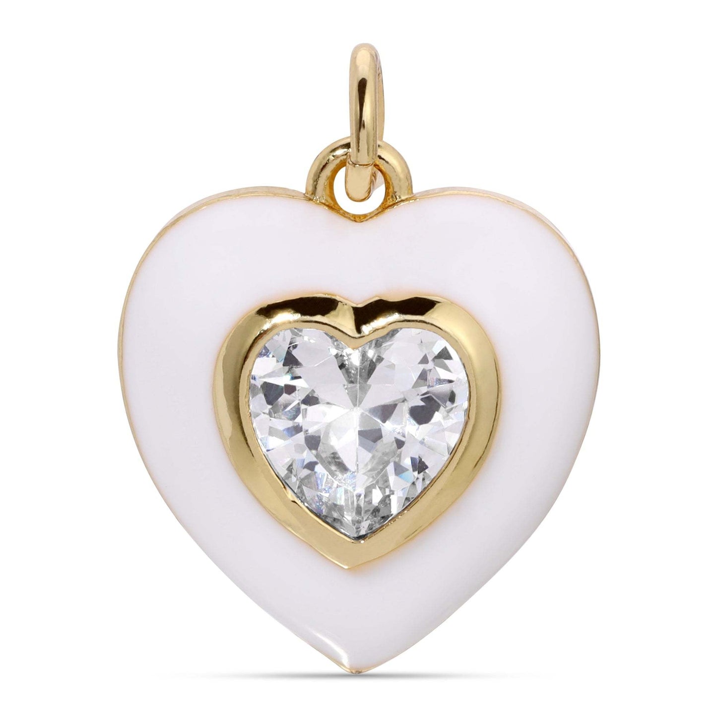 White Enamel Crystal Double Heart Charm Pendant