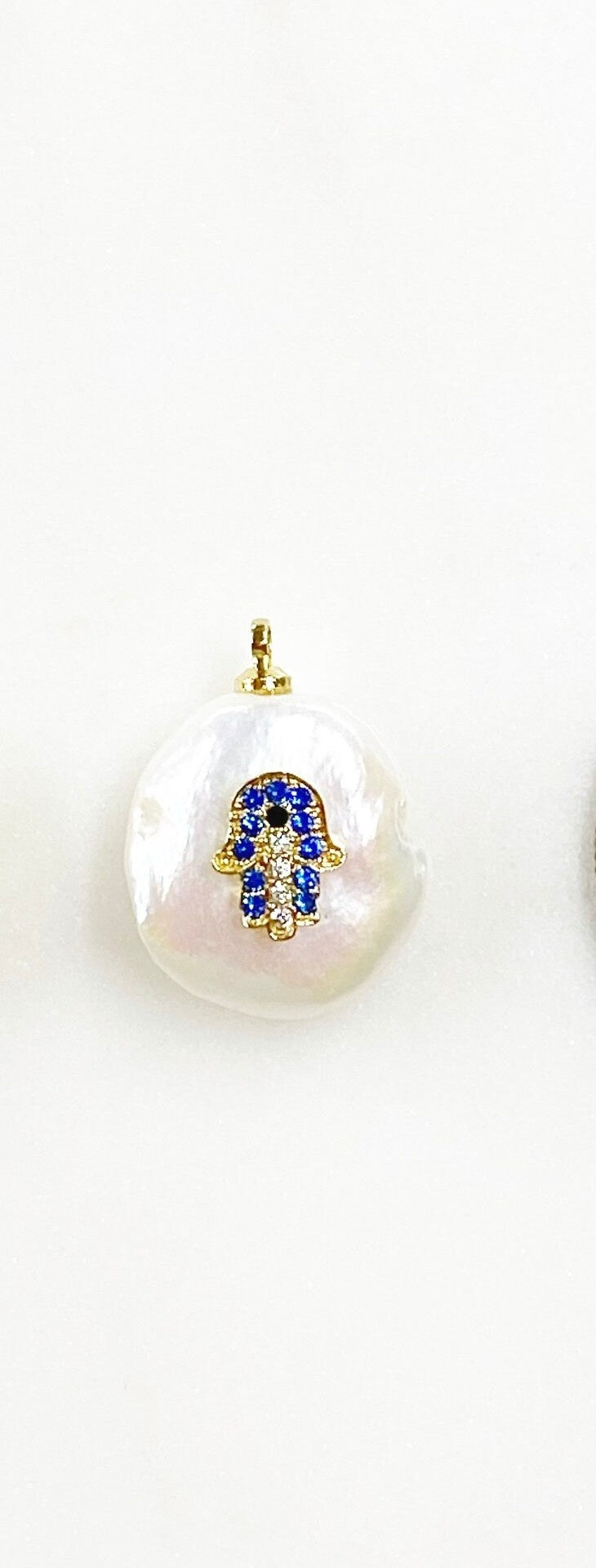 Blue Crystal Hamsa Hand Pearl Charm Pendant