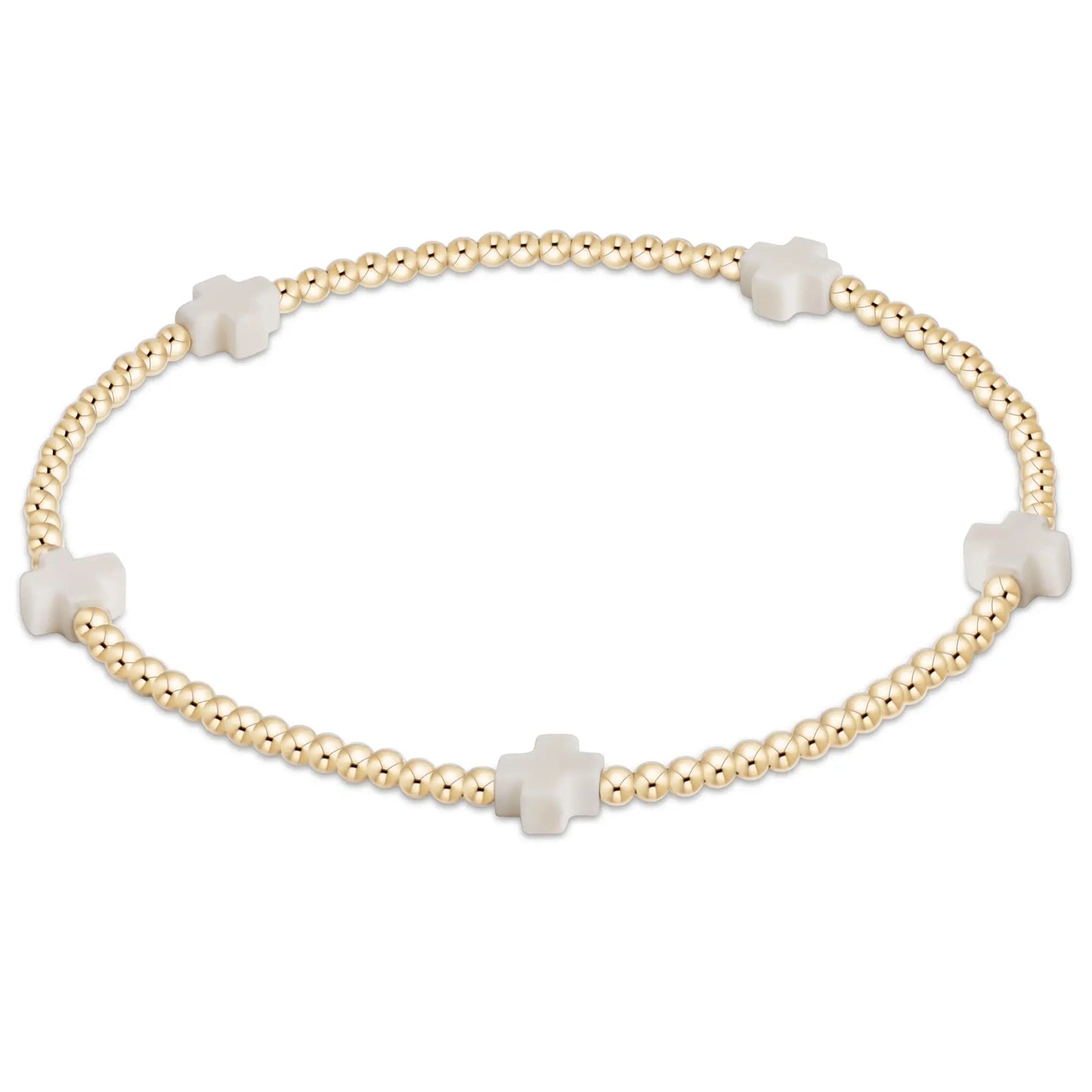 eNewton Signature Cross Small 2mm Bead Bracelet | Off-White