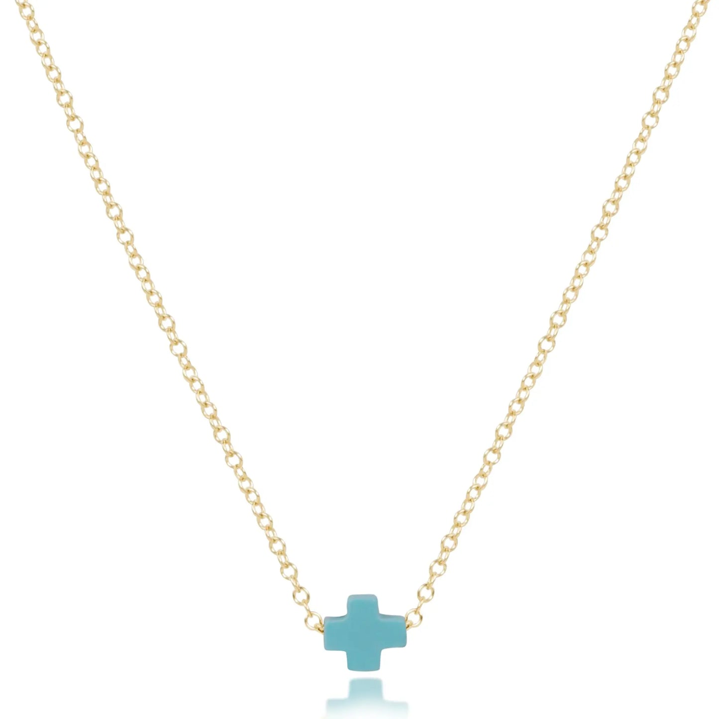 eNewton Signature Small Cross Gold Necklace | 16in Turquoise