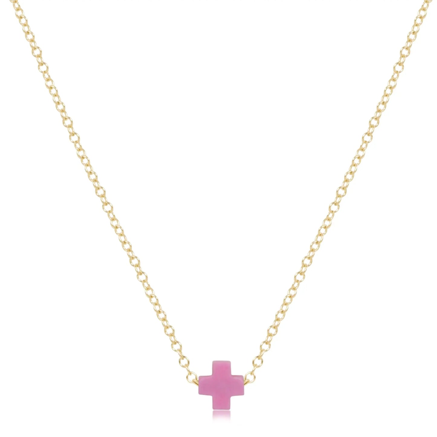 eNewton Signature Small Cross Gold Necklace | 16in Bright Pink