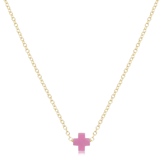 eNewton Signature Small Cross Gold Necklace | 16in Bright Pink
