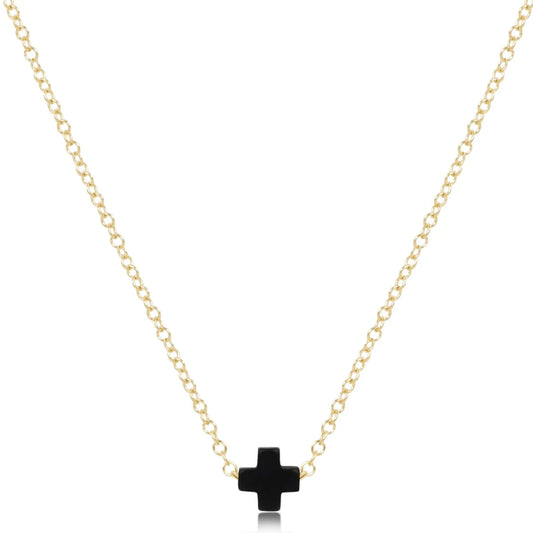 eNewton Signature Small Cross Gold Necklace | 16in Onyx
