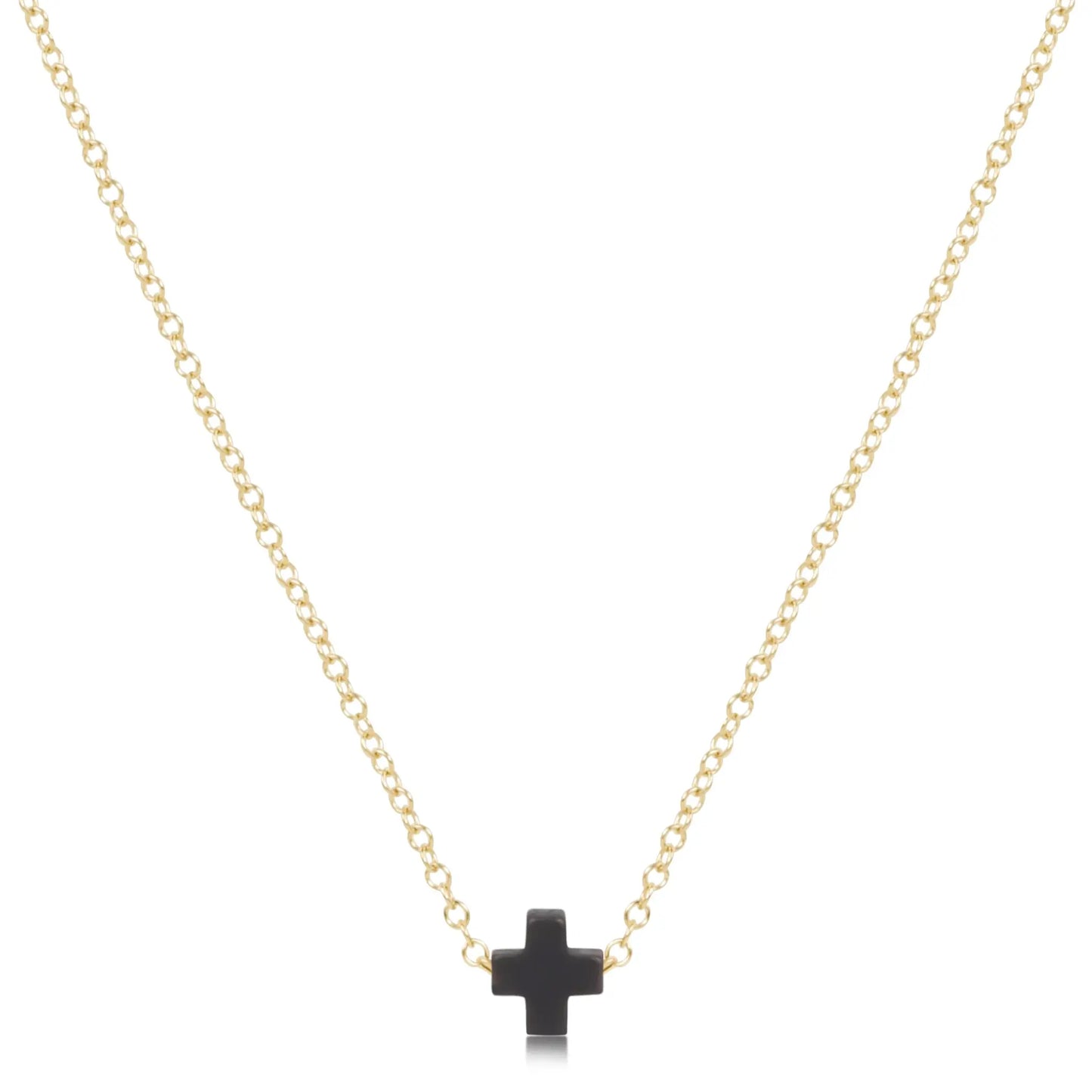 eNewton Signature Small Cross Gold Necklace | 16in Charcoal