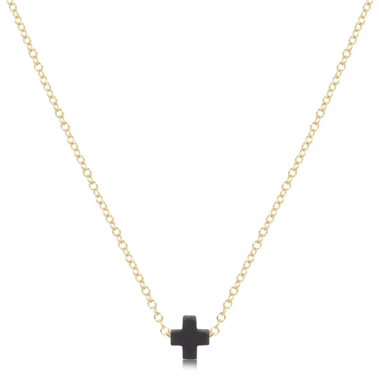 eNewton Signature Small Cross Gold Necklace | 16in Charcoal