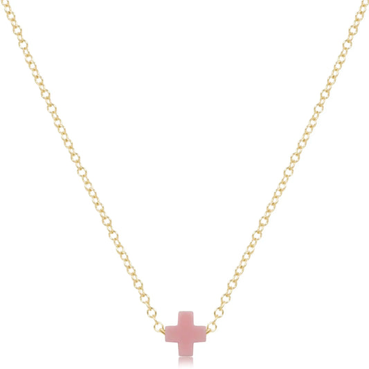eNewton Signature Small Cross Gold Necklace | 16in Pink